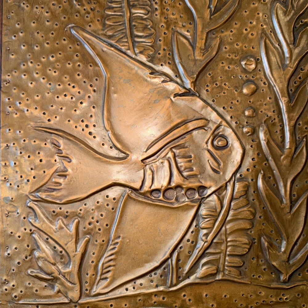 VTG Embossed Copper Angelfish Wall Plaque Wood Framed MCM Coastal Decor - Picture 2 of 3